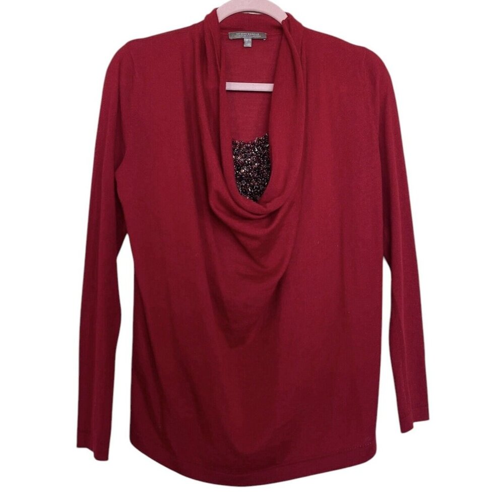 Neiman Marcus Cashmere Sweater Womens Size Medium M Red Embellished Beaded‎